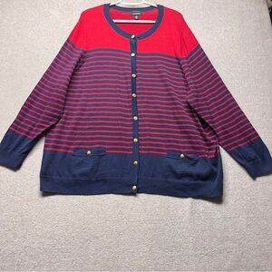 Land’s End Women’s Supima Cotton Cardigan Button Front Nautical Red Navy size 3X
